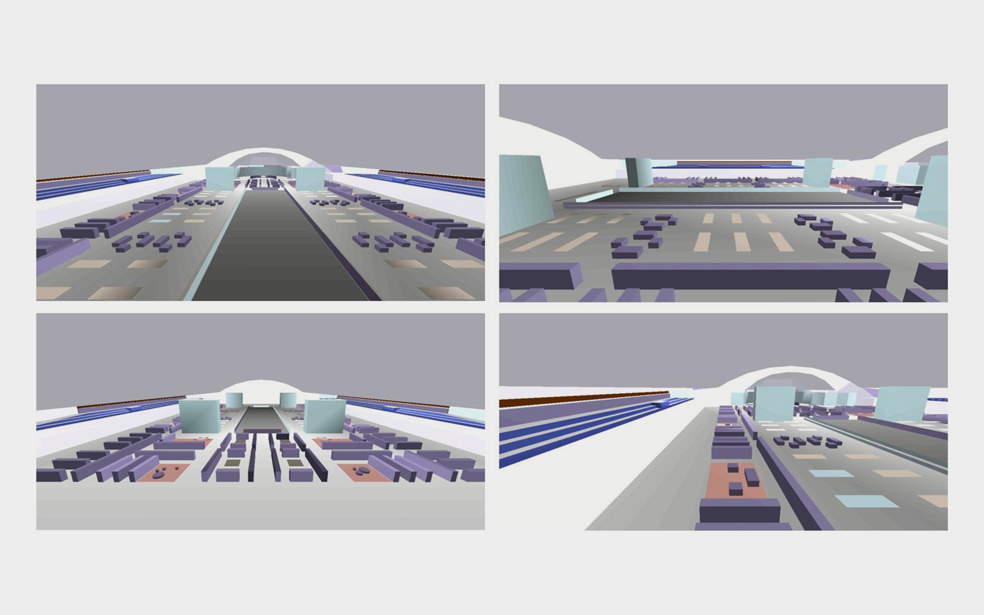 Internal views of the proposed configuration developed in Odeon acoustic simulation software.